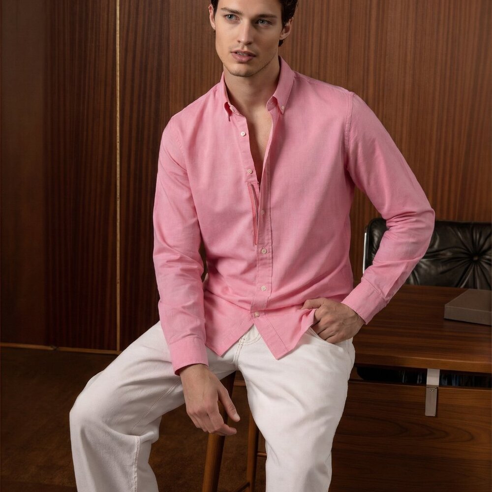 Mens Unique Zip-Up & Button Front Shirt New Pink Gray White LOT 3 Dress Casual - Picture 2 of 12